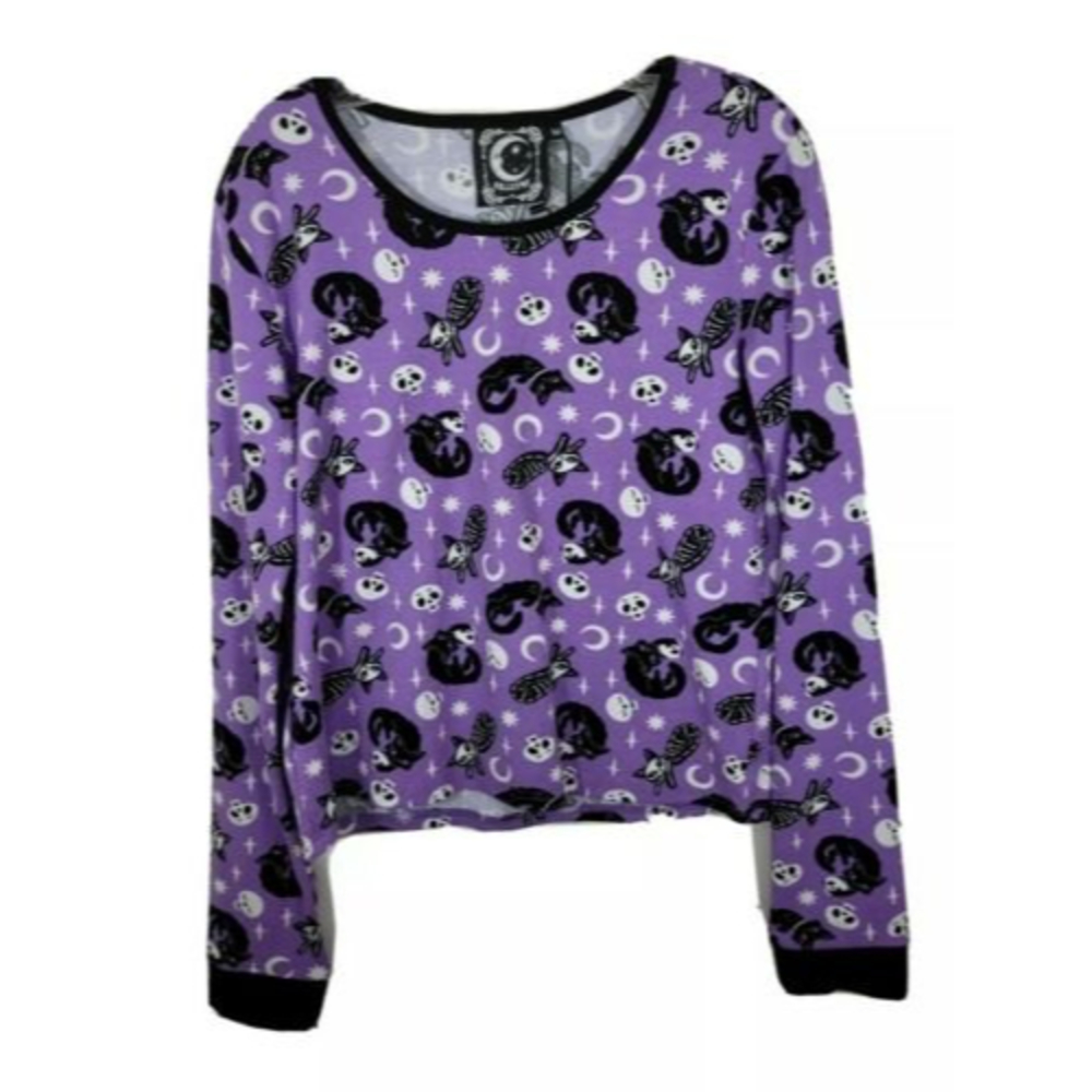 NWT Killstar Size Medium purple black skull Cat Long Sleeve Gothic T Shirt